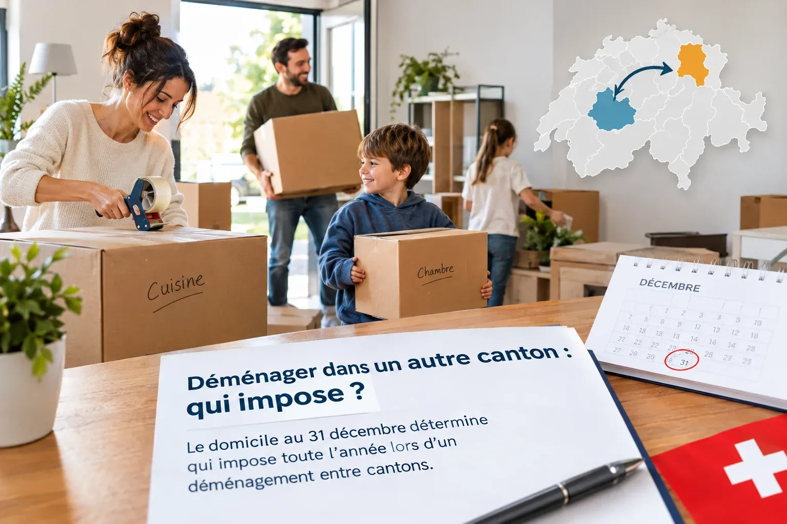 famille entrain de faire des cartons de déménagement